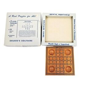 Vintage Drueke's Solitaire Board Game Wood Grain 33 Plastic Pegs No 111 Boxed